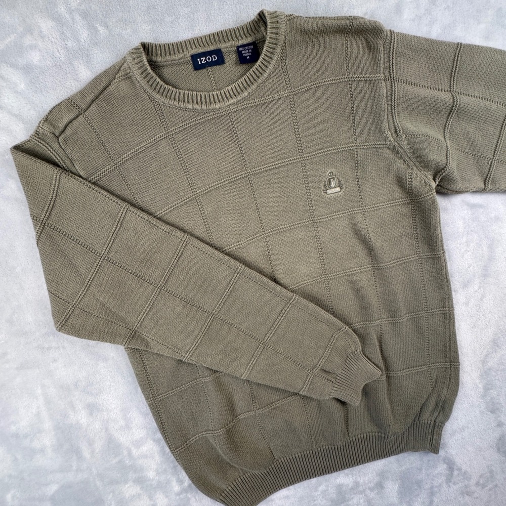 Y2K IZOD Men's Olive Green Crew Neck Long Sleeve Sweater Made in Israel Size M